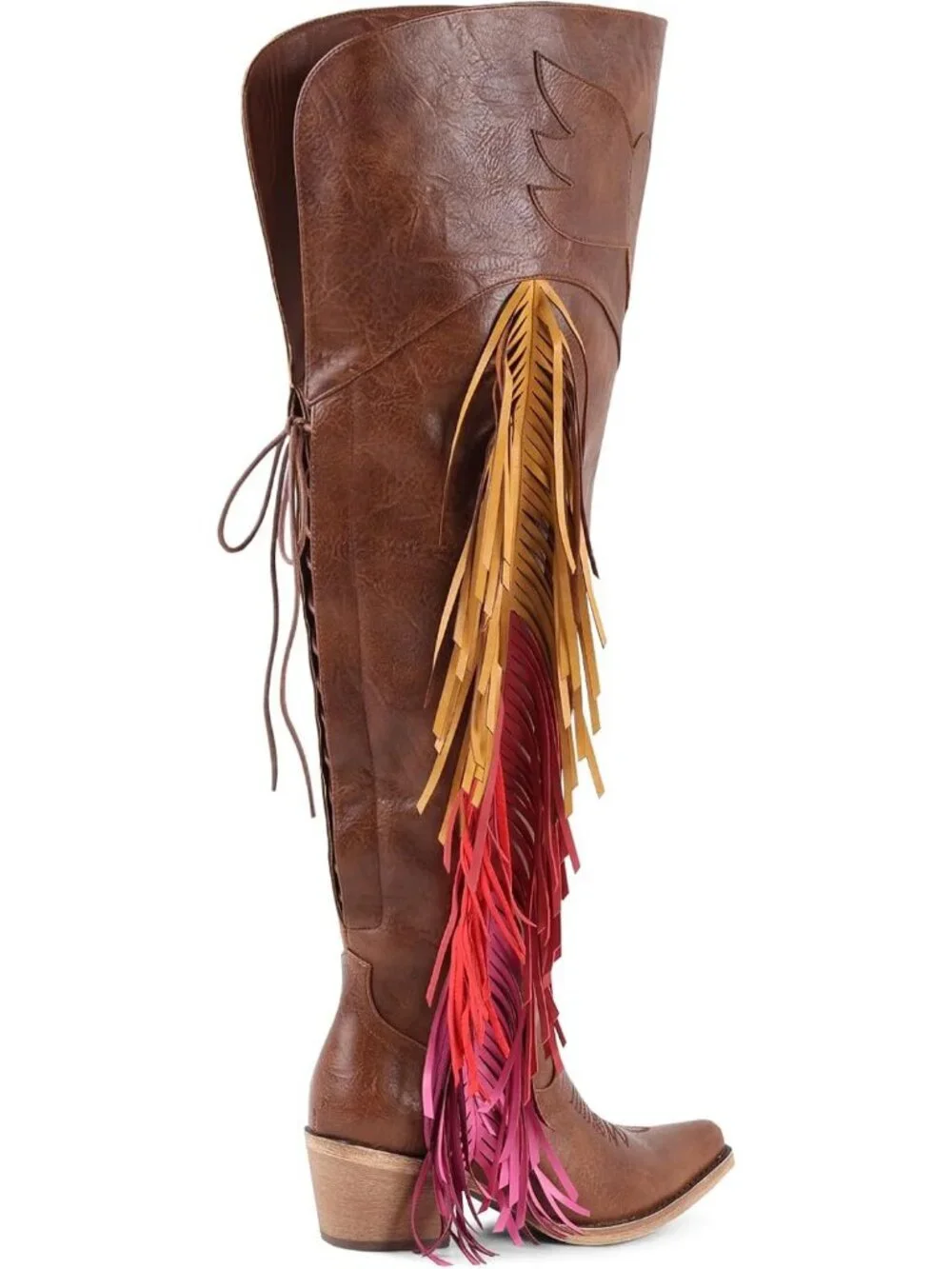 Women's Brown Over The Knee High Heel Boots Faux Fur Pointed Toe Western Boots
